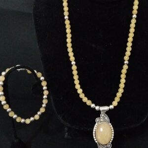 Navajo Vernon Begay Signed Sterling Silver & Calcite Necklace & Bracelet Set